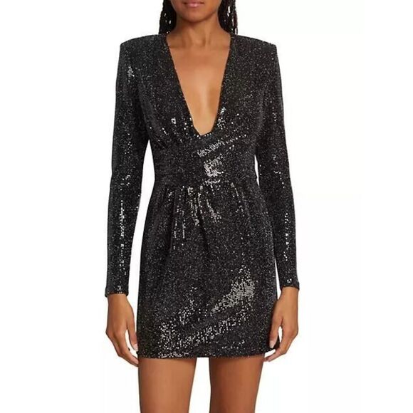 Ramy Brook A1022301 Women's Sz 4 Black Esme Sequin Long-Sleeve Mini Dress - Picture 10 of 12